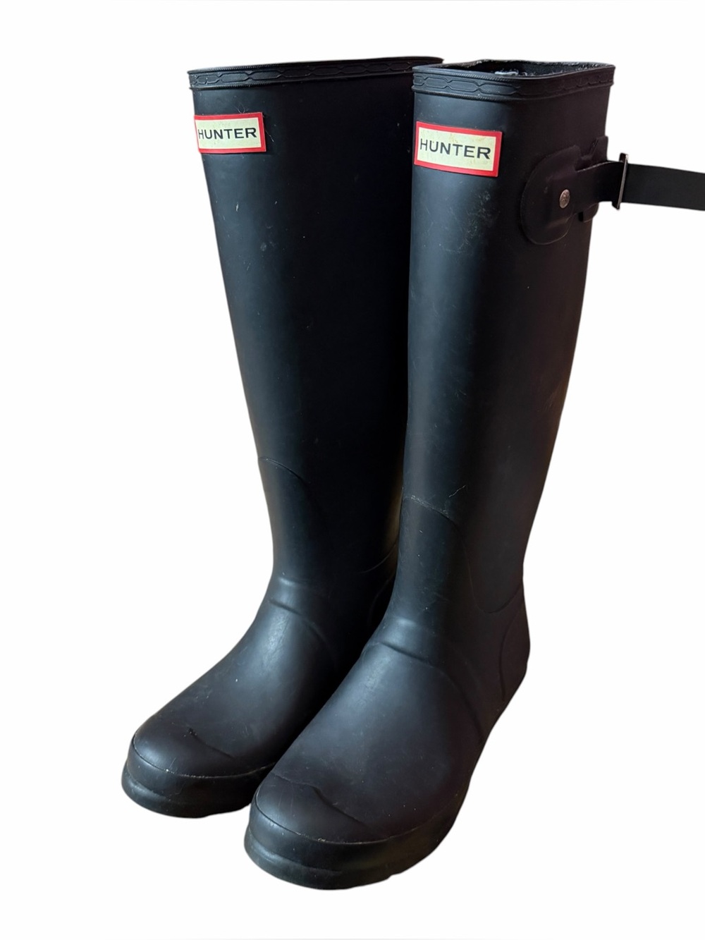 Hunter Women’s Size 7 Black Knee High Rain Boots Rubber Round Toe Logo Solid